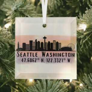 Ornement En Verre Latitude et Longitude de Seattle City Skyline