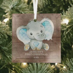 Ornement En Verre Le premier Noël du bébé éléphant doux