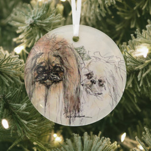 Ornement En Verre Les amoureux de Pekingese par Hevener