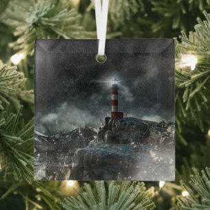 Ornement En Verre Les phares   Phare dans la tempête