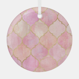 Ornement En Verre Ligne d'or marocaine : Aquarelle rose