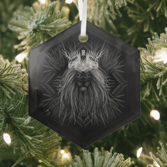 Ornement En Verre Lion avec monogramme de couronne (Insitu)