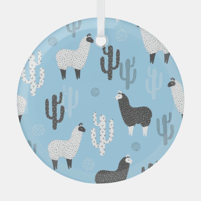 Ornement En Verre Llama et cactus, motif mignon. (Recto)