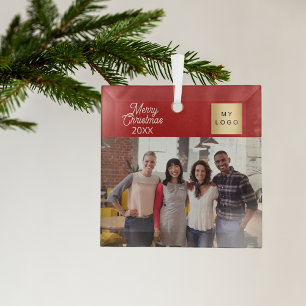 Ornement En Verre Logo de la photo d'entreprise Noël rouge moderne