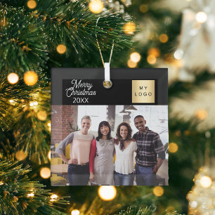 Ornement En Verre Logo de la photo d'entreprise noir Noël