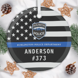 Ornement En Verre Logo personnalisé du service de police Bleu Police