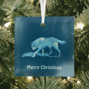 Ornement En Verre Loup bleu