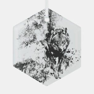 Ornement En Verre Loup solitaire Faune Animal Nature Art