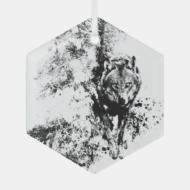 Ornement En Verre Loup solitaire Faune Animal Nature Art (Recto)