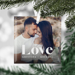 Ornement En Verre Love Overlay Photo & Names