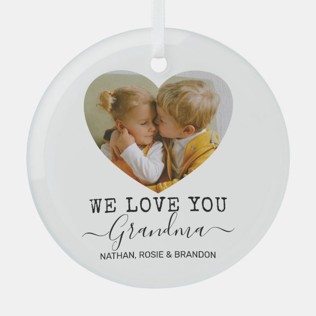 Ornement En Verre Love You Grandma Heart Photo (Recto)