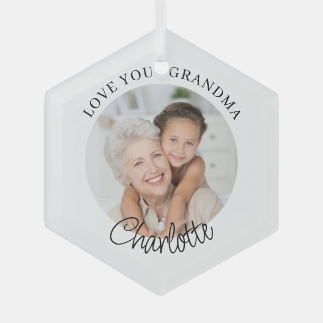Ornement En Verre Love You Grandma Keepsake Photo (Recto)