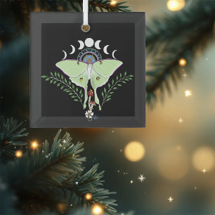 Ornement En Verre Lune Papillon Éthéré Vert Mystique Céleste