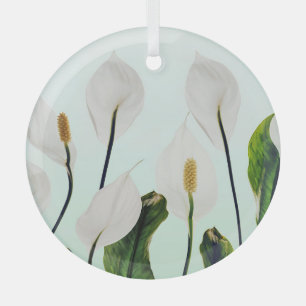 Ornement En Verre Lys Blancs Fleurs Bleu sans joint