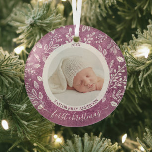 Ornement En Verre Ma première photo de Noël violet