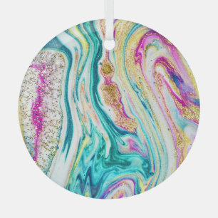 Ornement En Verre Magic Marbling : Metallic Paint Design.
