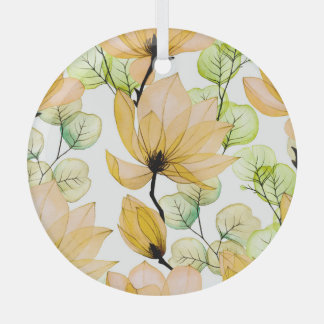 Ornement En Verre Magnolia Eucalyptus : Aquarelle Impression transpa