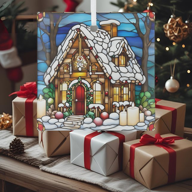 Ornement En Verre Maison de pain d'épices de Noël Faux Vitrail (Créateur téléchargé)