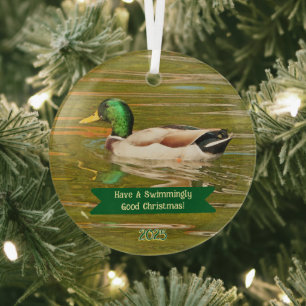 ORNEMENT EN VERRE MALLARD DUCK GLIDING ACROSS
