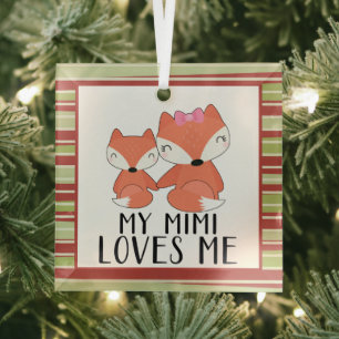 Ornement En Verre Maman et bébé FOX ma mimi m'aime