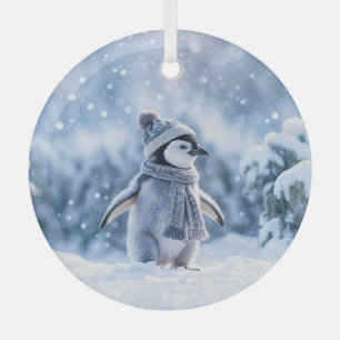 Ornement En Verre Manchot dans la neige Noël mignon