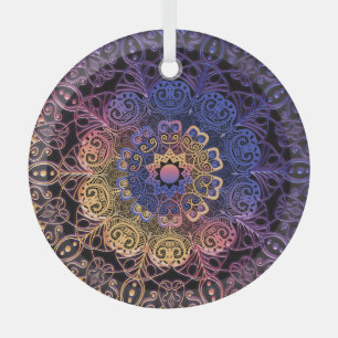 Ornement En Verre Mandala violet et jaune : dessin manuel
