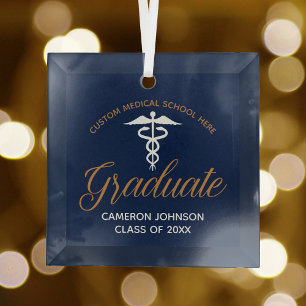 Ornement En Verre Marine Blue Gold Médicale School Graduation Cadeau