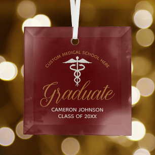 Ornement En Verre Maroon Gold Médicale School Graduation Cadeau