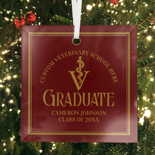 Ornement En Verre Maroon Vétérinaire École Graduation Noël