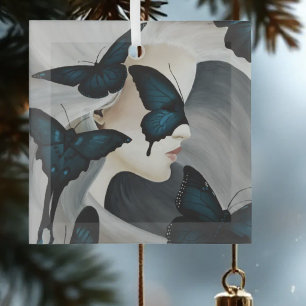 Ornement En Verre Mascarade du Papillon Bleu Élégante Fantaisie