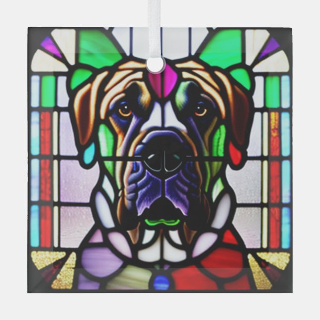 Ornement En Verre Mastiff Chien "Verre Tiré" (Recto)