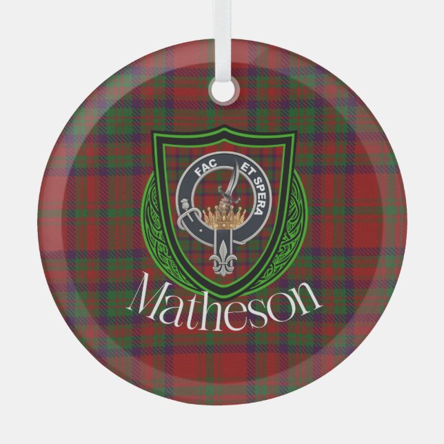 Ornement En Verre Matheson Scottish Clan Tartan & Crest (Recto)