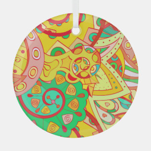 Ornement En Verre Mehndi Doodle : Texture Ethnique Colorée.