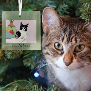 Ornement En Verre Meilleure Maman de Chat Chat Smoking Mignon Fête d