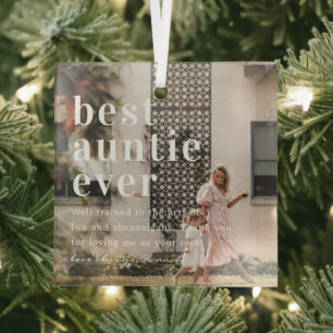 Ornement En Verre Meilleure Tatie Ever   Cadeau Citation & Photo 