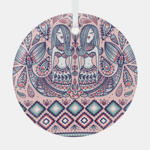 Ornement En Verre Mermaids Folk Elements Vintage sans couture