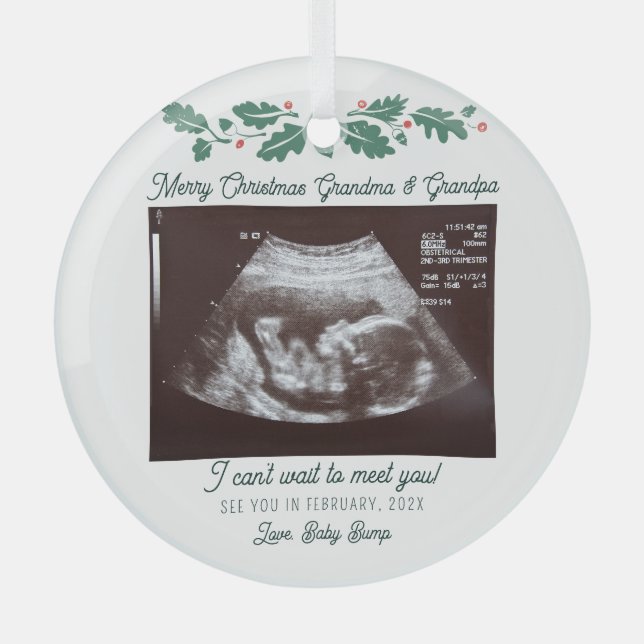 Ornement En Verre Merry Christmas Grandparent Pregnancy Announcement (Recto)
