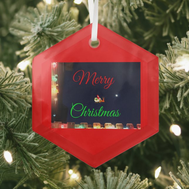Ornement En Verre Merry Christmas Santa and Rudolph (Insitu)