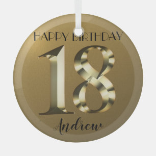 Ornement En Verre Metallic golden 18th birthday