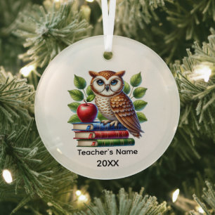 Ornement En Verre Mignon professeur hibou ajouter nom année