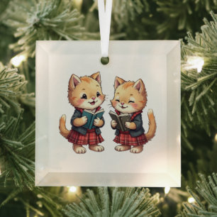Ornement En Verre Mignons Chatons Orange Lisant la Poésie de la Nuit