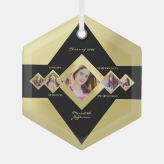 Ornement En Verre Modern Custom Multi‑Photo Gold Black Graduation