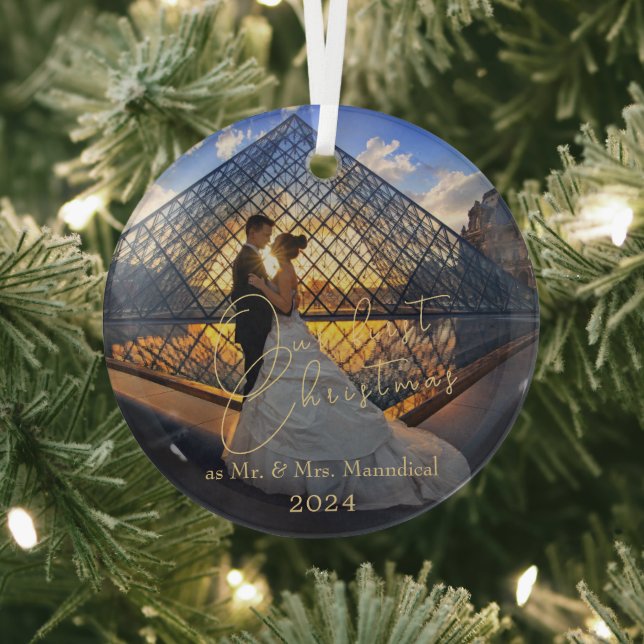 Ornement En Verre Moderne Élégant Notre Premier Noël M. Mme Photo (Insitu)