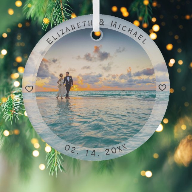 Ornement En Verre Moderne Simple Nouveaux mariés Mariage photo Anniv (Créateur téléchargé)