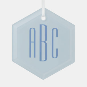 Ornement En Verre Monogramme bleu simple à trois lettres
