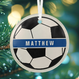 Ornement En Verre Monogramme simple de football noir et blanc
