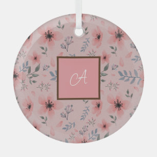 Ornement En Verre Monogramme Simple Fleur Rose Cute Boho