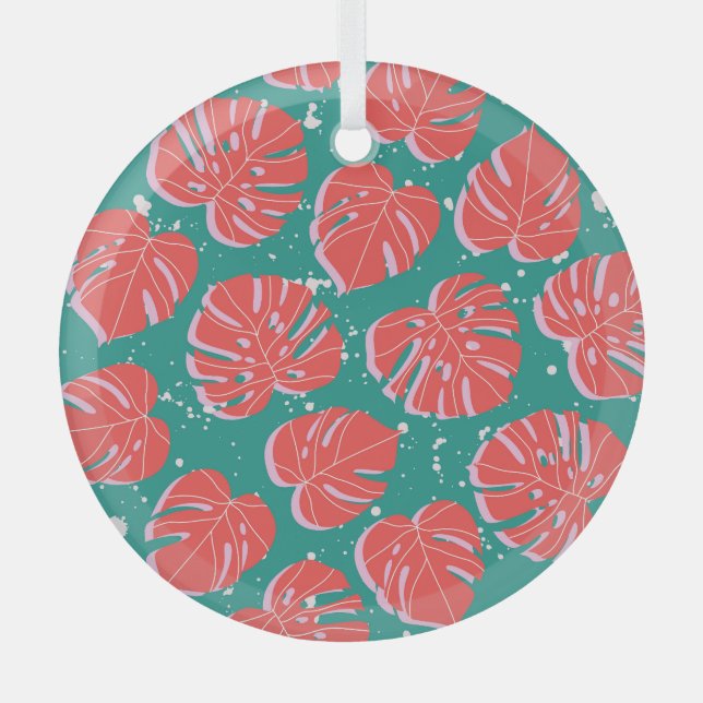 Ornement En Verre Monstère rouge : motif tropical vert (Recto)