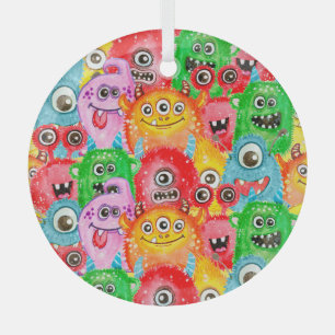 Ornement En Verre Monstres Drôle, Aquarelle Motif sans couture.