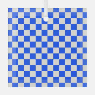 Ornement En Verre Motif à carreaux cobalt et crème